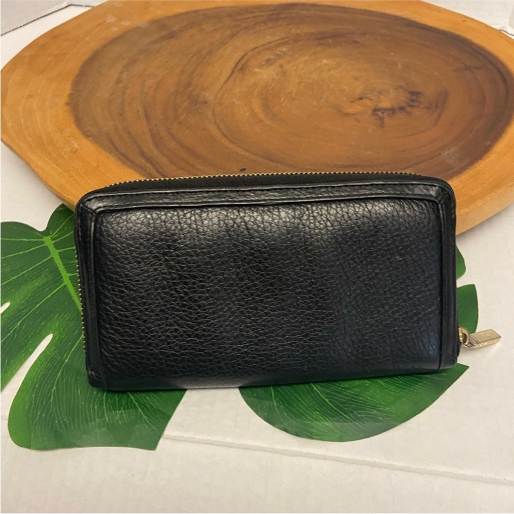 Tory Burch Black Pebbled Leather Continental Wallet with Gold Logo Accent - Picture 3 of 12
